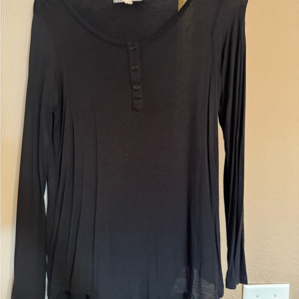 Black Long Sleeve Henley Top